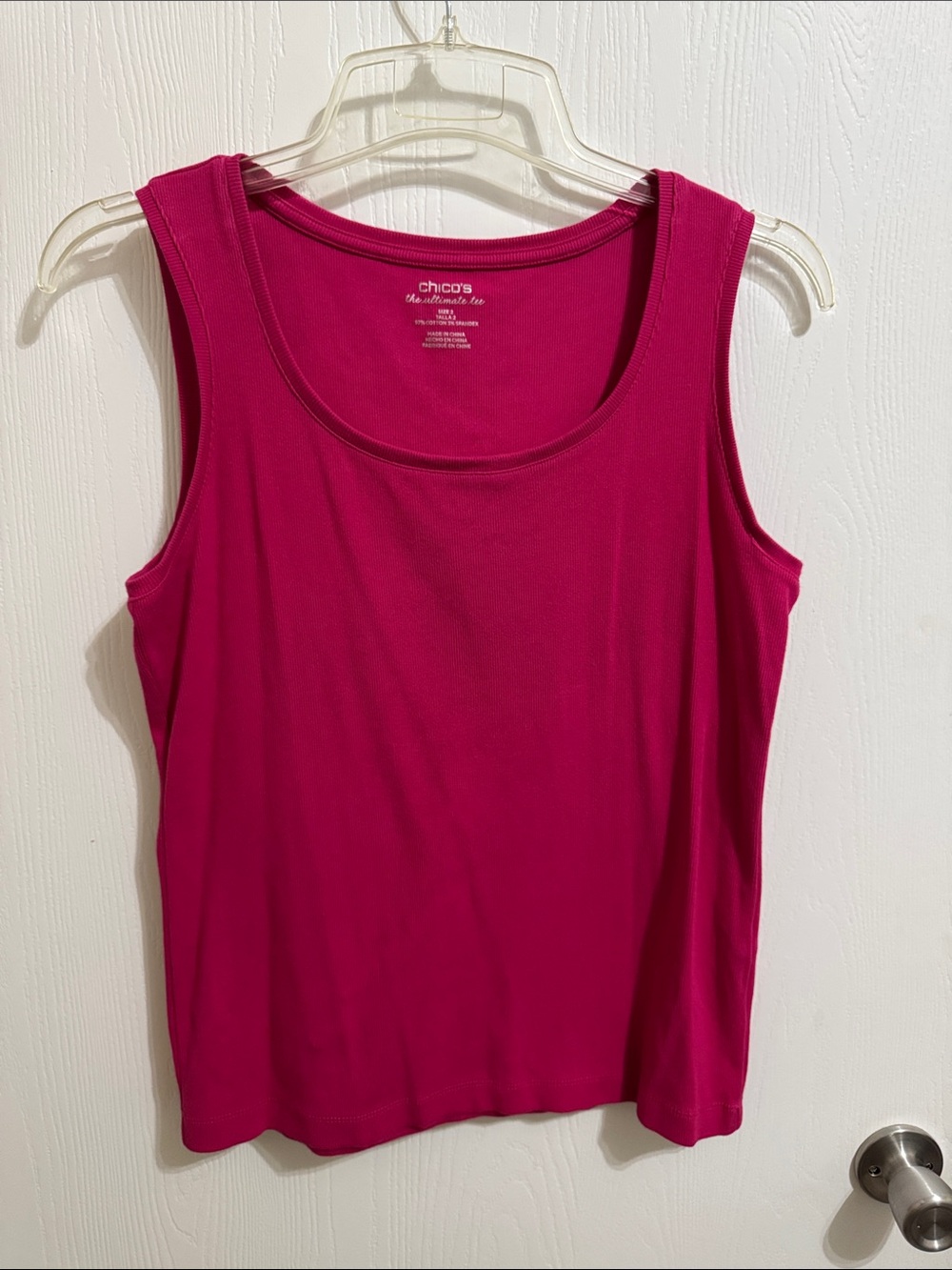 Chicos Hot Pink‎ Ribbed Ultimate Tee Tank Top Women’s 2 (L) NWOT Cotton/Spandex